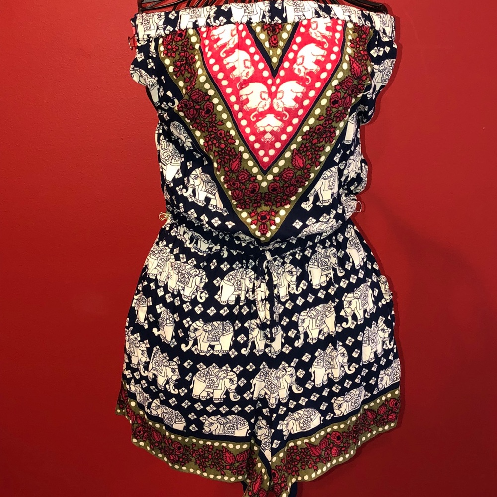 Blue patterned Angie strapless romper